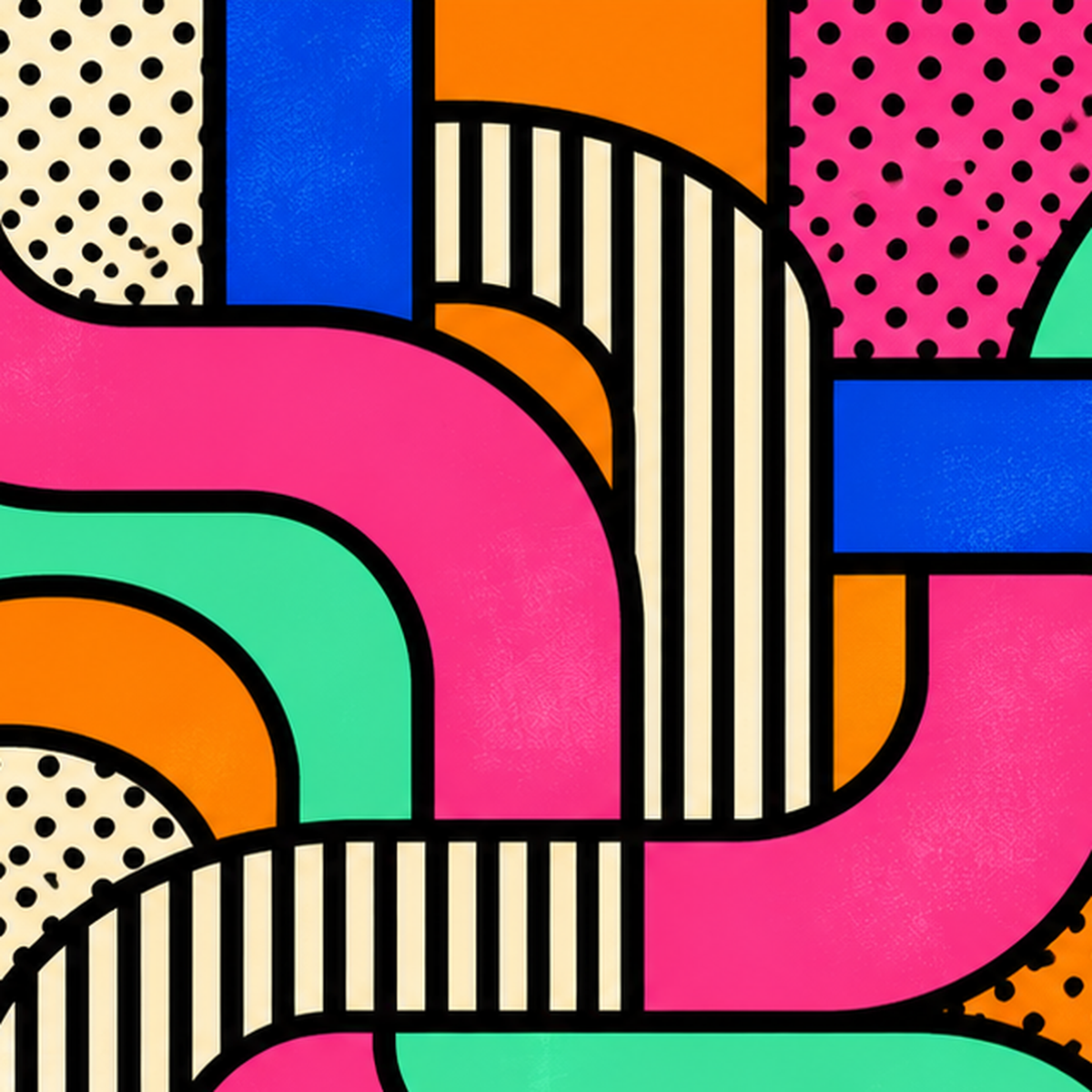 Renkli Geometrik Soyut Desen Pop Art Poster — baskının yakın çekimi, kâğıt dokusu ve renk detayı