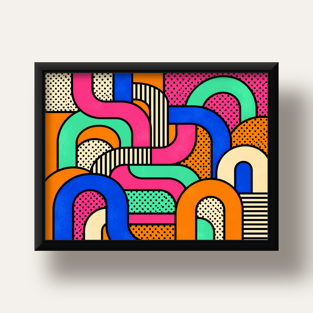 Renkli Geometrik Soyut Desen Pop Art Poster — siyah derin çerçeveli