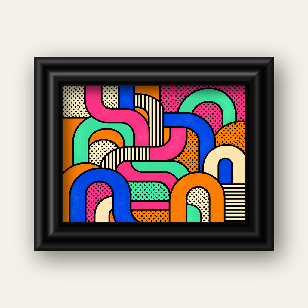 Renkli Geometrik Soyut Desen Pop Art Poster — siyah galeri çerçeveli