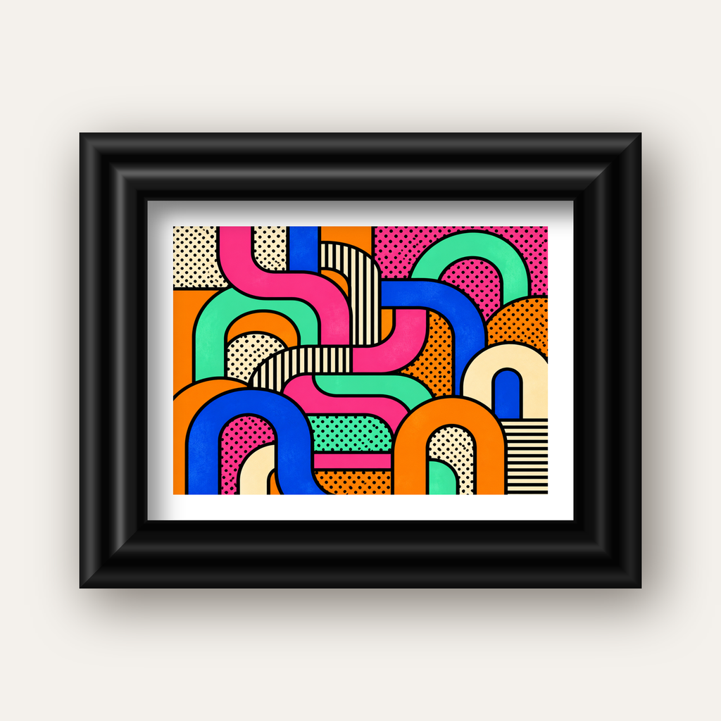 Renkli Geometrik Soyut Desen Pop Art Poster — siyah galeri çerçeveli paspartulu