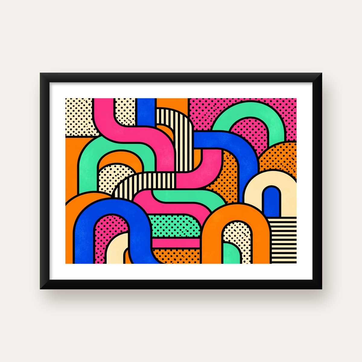 Renkli Geometrik Soyut Desen Pop Art Poster — Yatay baskı, beyaz paspartulu