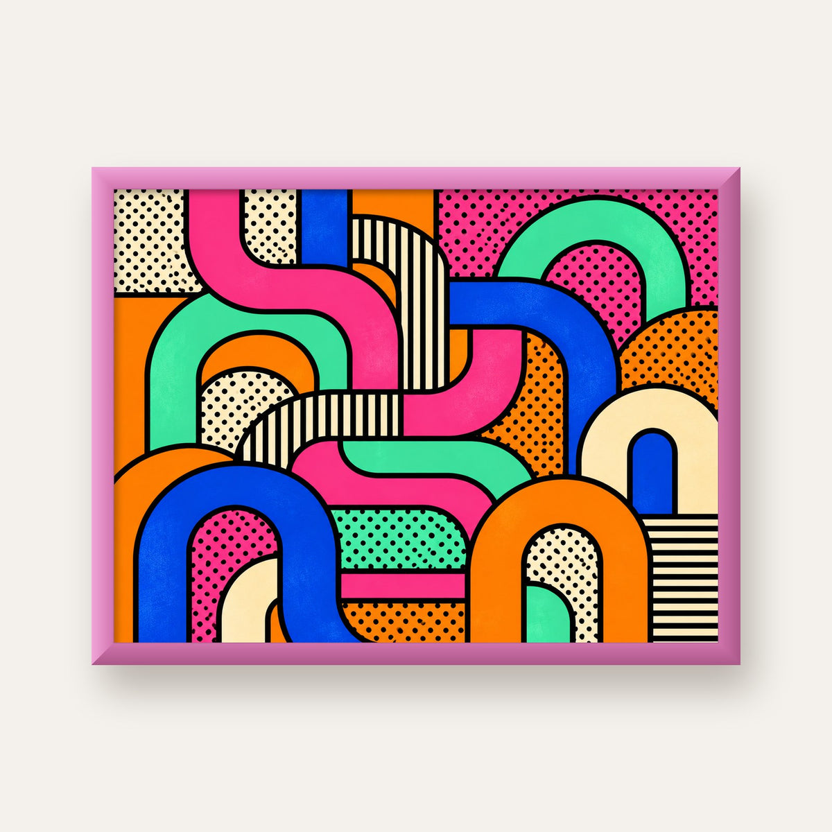 Renkli Geometrik Soyut Desen Pop Art Poster — pembe çerçeveli