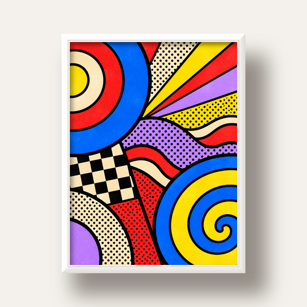 Pop Art Geometrik Desen Poster – Canlı Renkli Modern Duvar Sanatı — beyaz derin çerçeveli