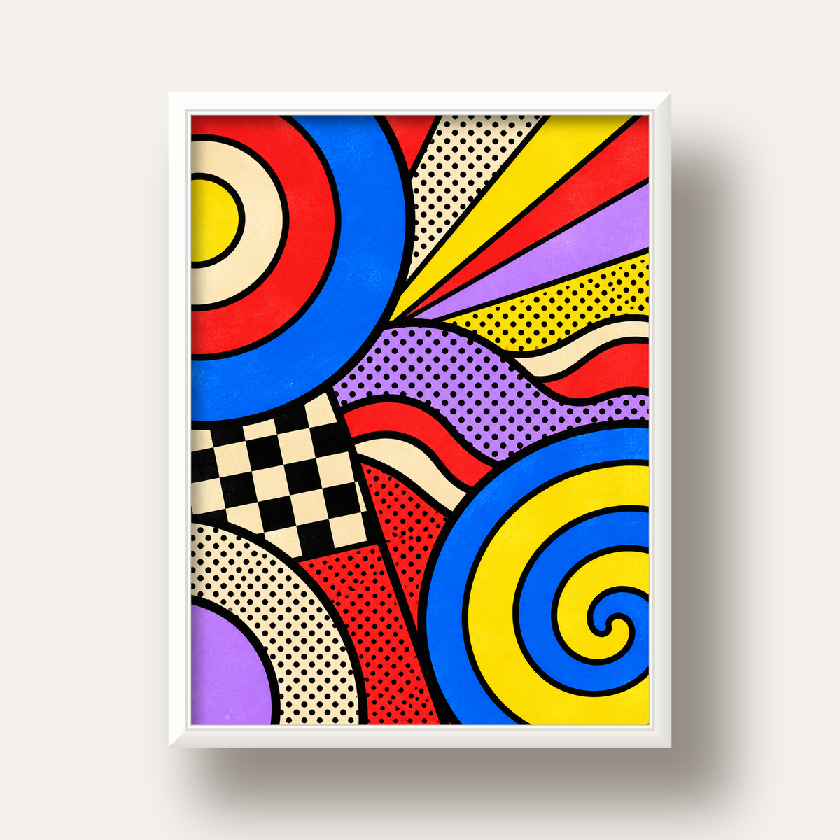 Pop Art Geometrik Desen Poster – Canlı Renkli Modern Duvar Sanatı — beyaz derin çerçeveli