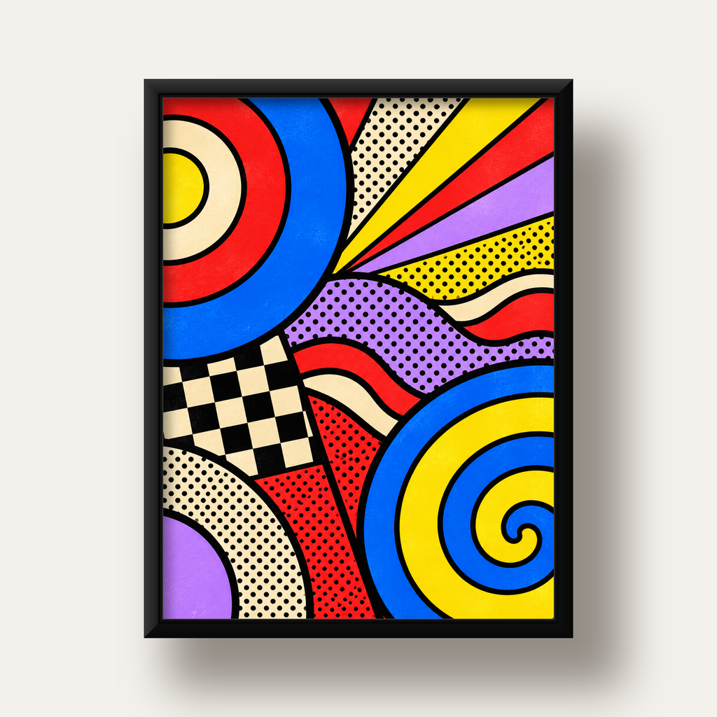 Pop Art Geometrik Desen Poster – Canlı Renkli Modern Duvar Sanatı — siyah derin çerçeveli