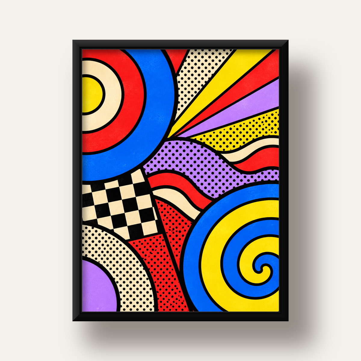 Pop Art Geometrik Desen Poster – Canlı Renkli Modern Duvar Sanatı — siyah derin çerçeveli