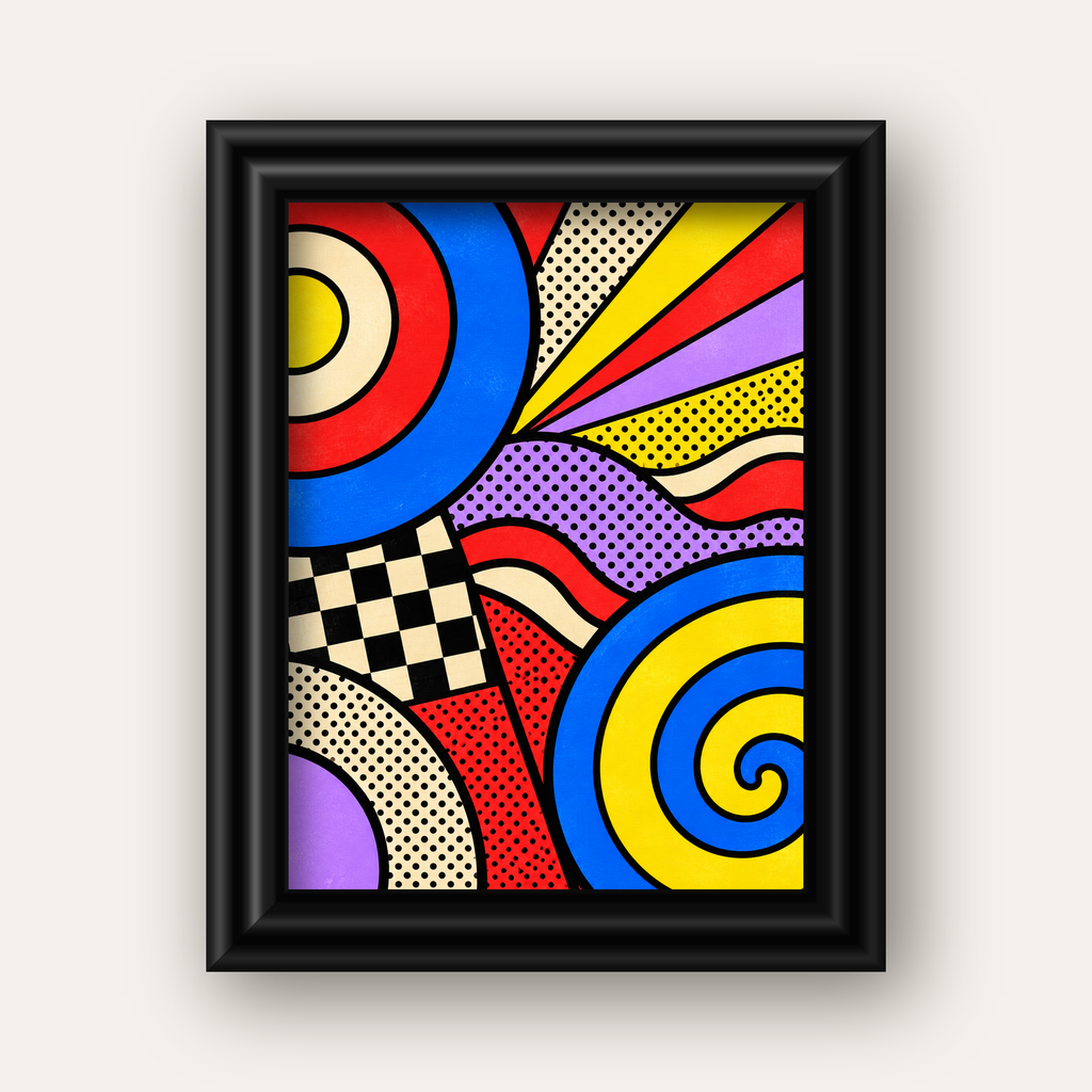 Pop Art Geometrik Desen Poster – Canlı Renkli Modern Duvar Sanatı — siyah galeri çerçeveli