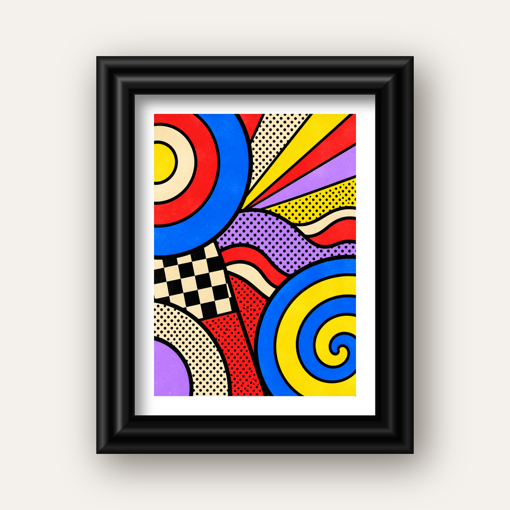 Pop Art Geometrik Desen Poster – Canlı Renkli Modern Duvar Sanatı — siyah galeri çerçeveli paspartulu