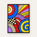 Pop Art Geometrik Desen Poster – Canlı Renkli Modern Duvar Sanatı — Dikey baskı, düz siyah çerçeveli duvar posteri