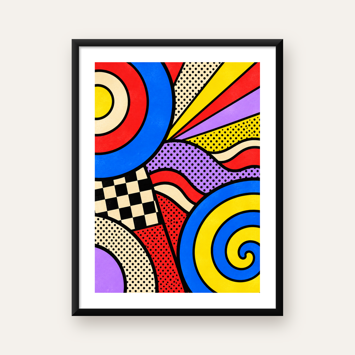 Pop Art Geometrik Desen Poster – Canlı Renkli Modern Duvar Sanatı — Dikey baskı, beyaz paspartulu