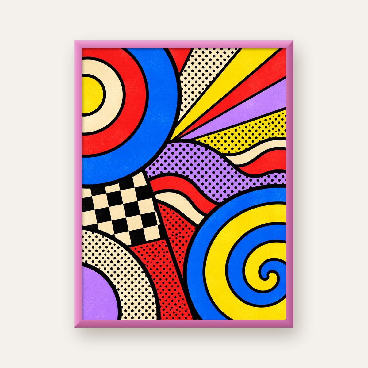 Pop Art Geometrik Desen Poster – Canlı Renkli Modern Duvar Sanatı — pembe çerçeveli