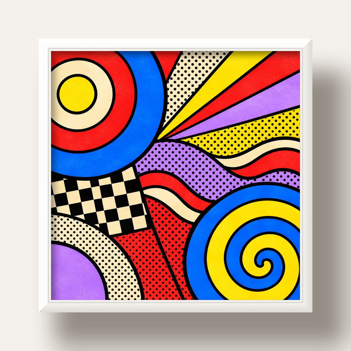 Pop Art Geometrik Desen Poster – Canlı Renkli Modern Duvar Sanatı — beyaz derin çerçeveli