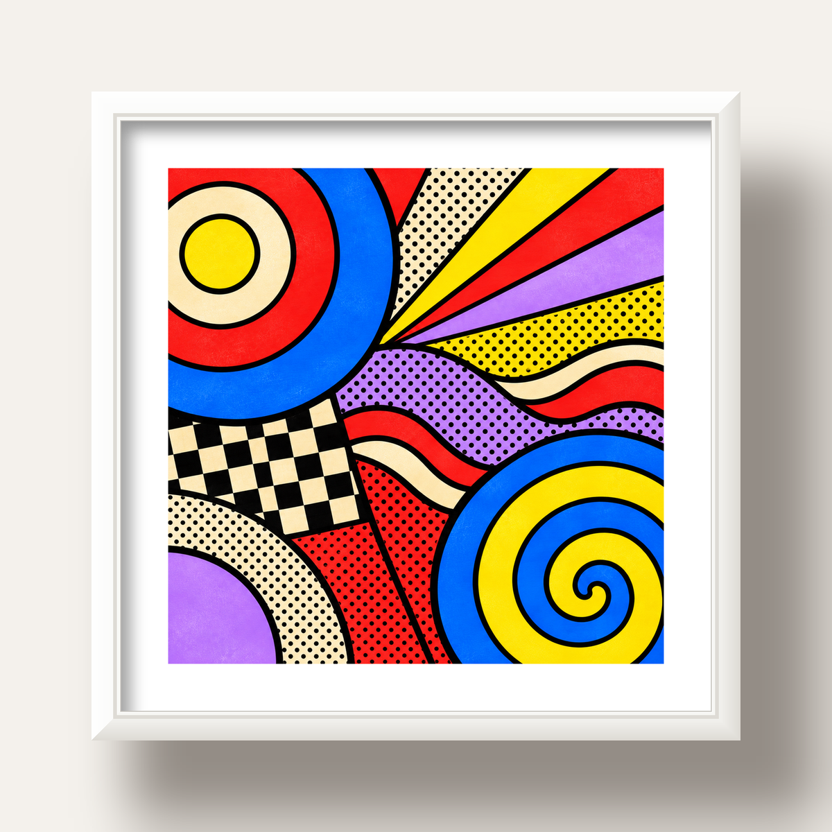 Pop Art Geometrik Desen Poster – Canlı Renkli Modern Duvar Sanatı — beyaz derin çerçeveli paspartulu
