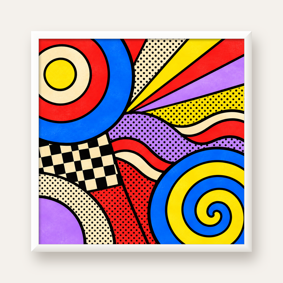Pop Art Geometrik Desen Poster – Canlı Renkli Modern Duvar Sanatı — beyaz çerçeveli kare poster