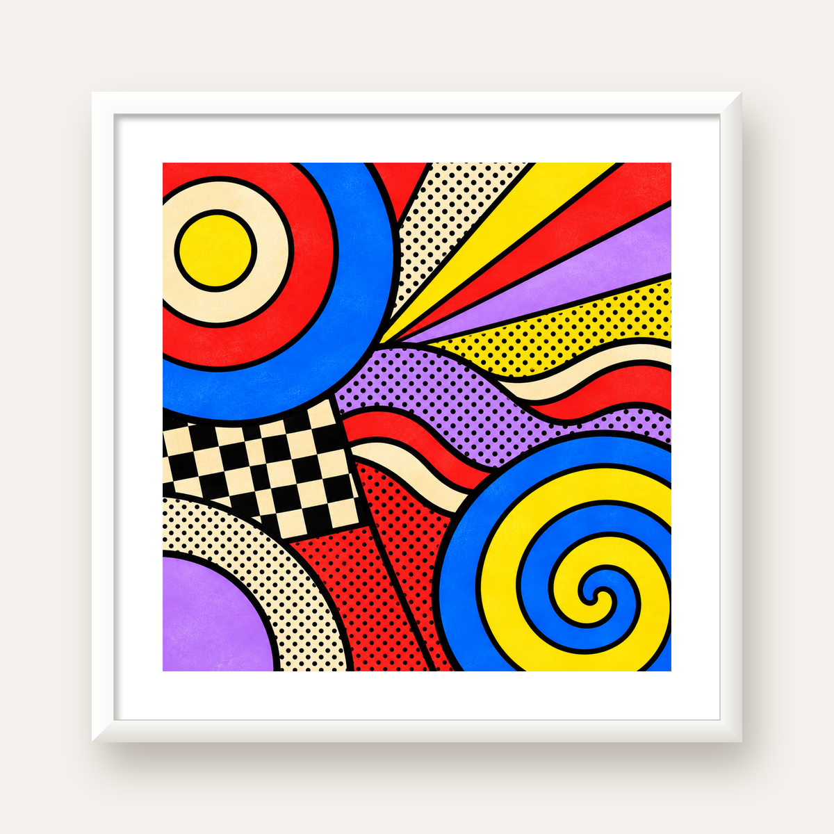 Pop Art Geometrik Desen Poster – Canlı Renkli Modern Duvar Sanatı — beyaz çerçeveli kare poster