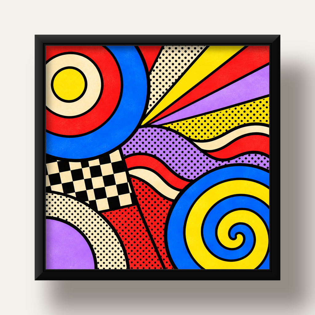 Pop Art Geometrik Desen Poster – Canlı Renkli Modern Duvar Sanatı — siyah derin çerçeveli