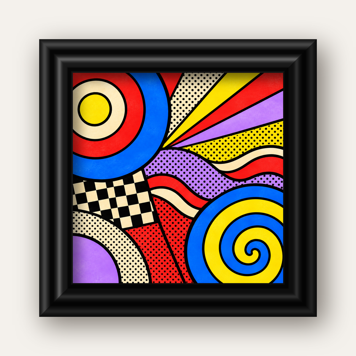 Pop Art Geometrik Desen Poster – Canlı Renkli Modern Duvar Sanatı — siyah galeri çerçeveli