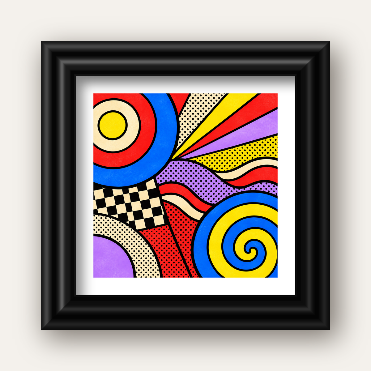 Pop Art Geometrik Desen Poster – Canlı Renkli Modern Duvar Sanatı — siyah galeri çerçeveli paspartulu