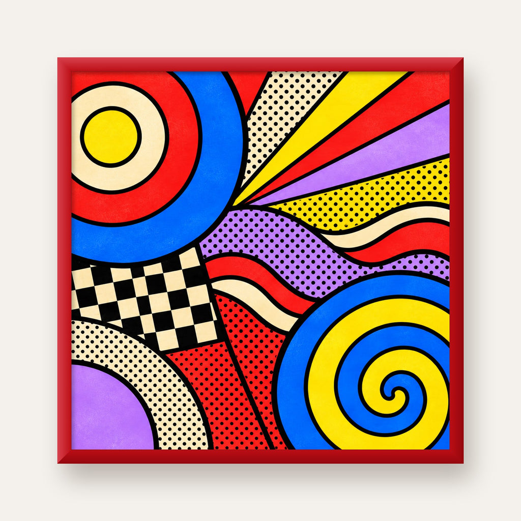 Pop Art Geometrik Desen Poster – Canlı Renkli Modern Duvar Sanatı — kırmızı çerçeveli