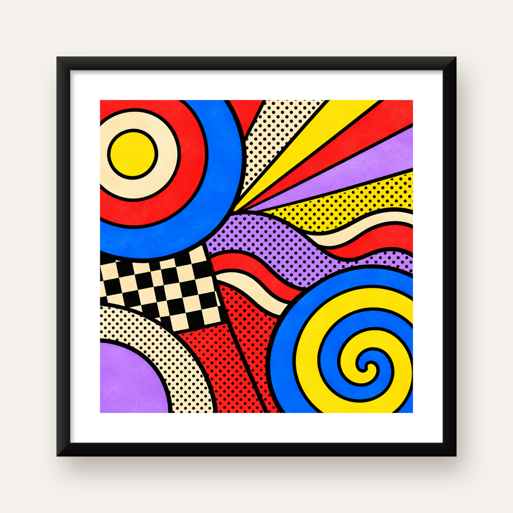 Pop Art Geometrik Desen Poster – Canlı Renkli Modern Duvar Sanatı — Kare baskı, beyaz paspartulu