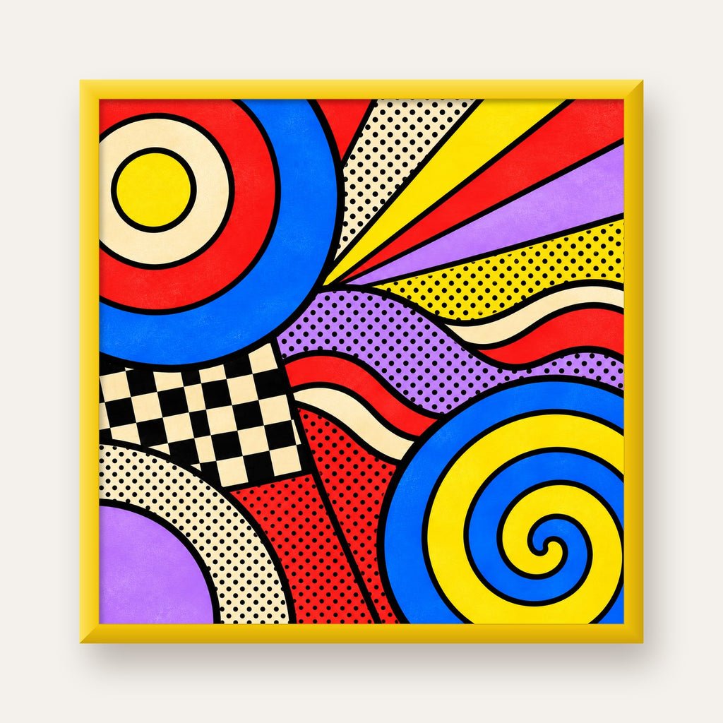 Pop Art Geometrik Desen Poster – Canlı Renkli Modern Duvar Sanatı — sarı çerçeveli