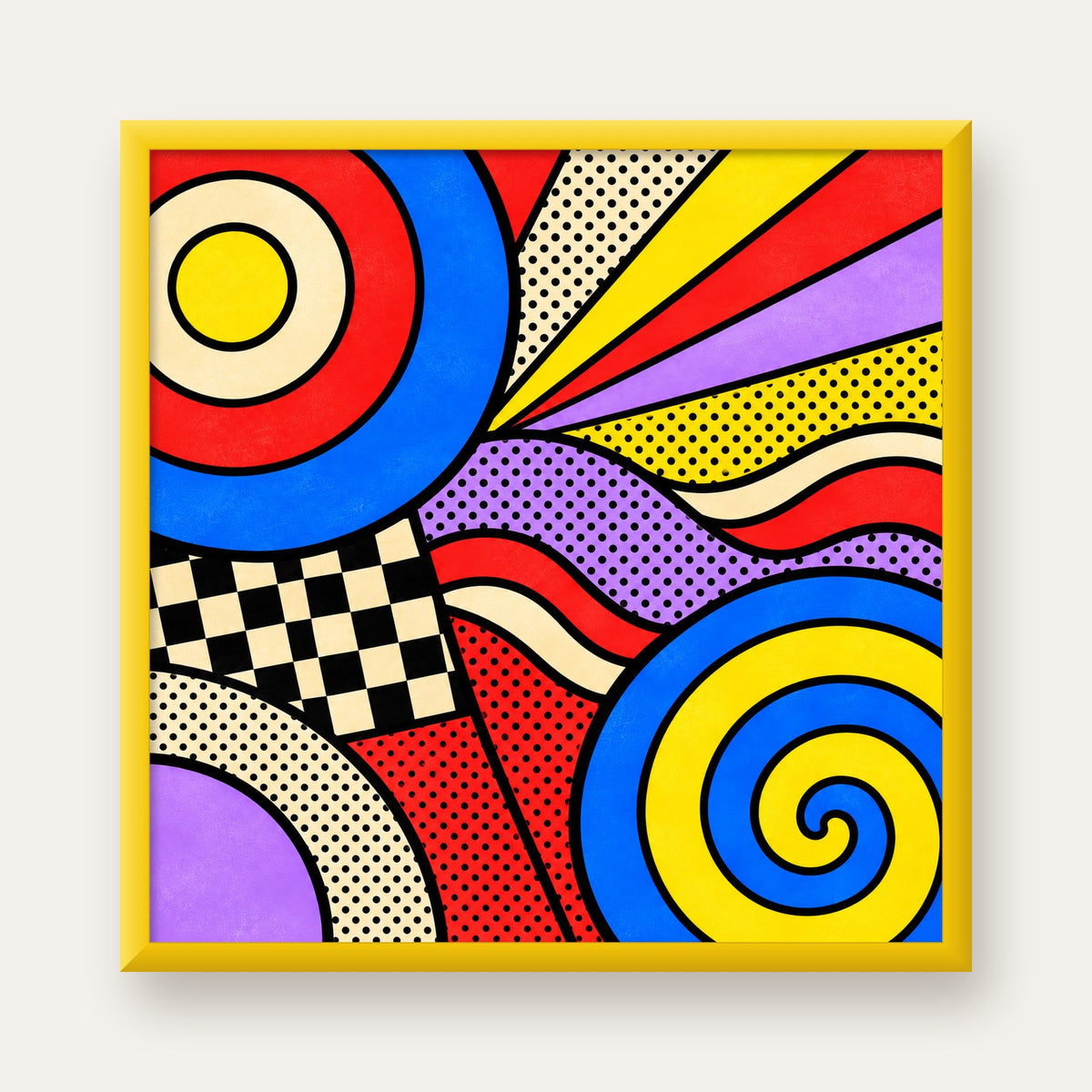 Pop Art Geometrik Desen Poster – Canlı Renkli Modern Duvar Sanatı — sarı çerçeveli