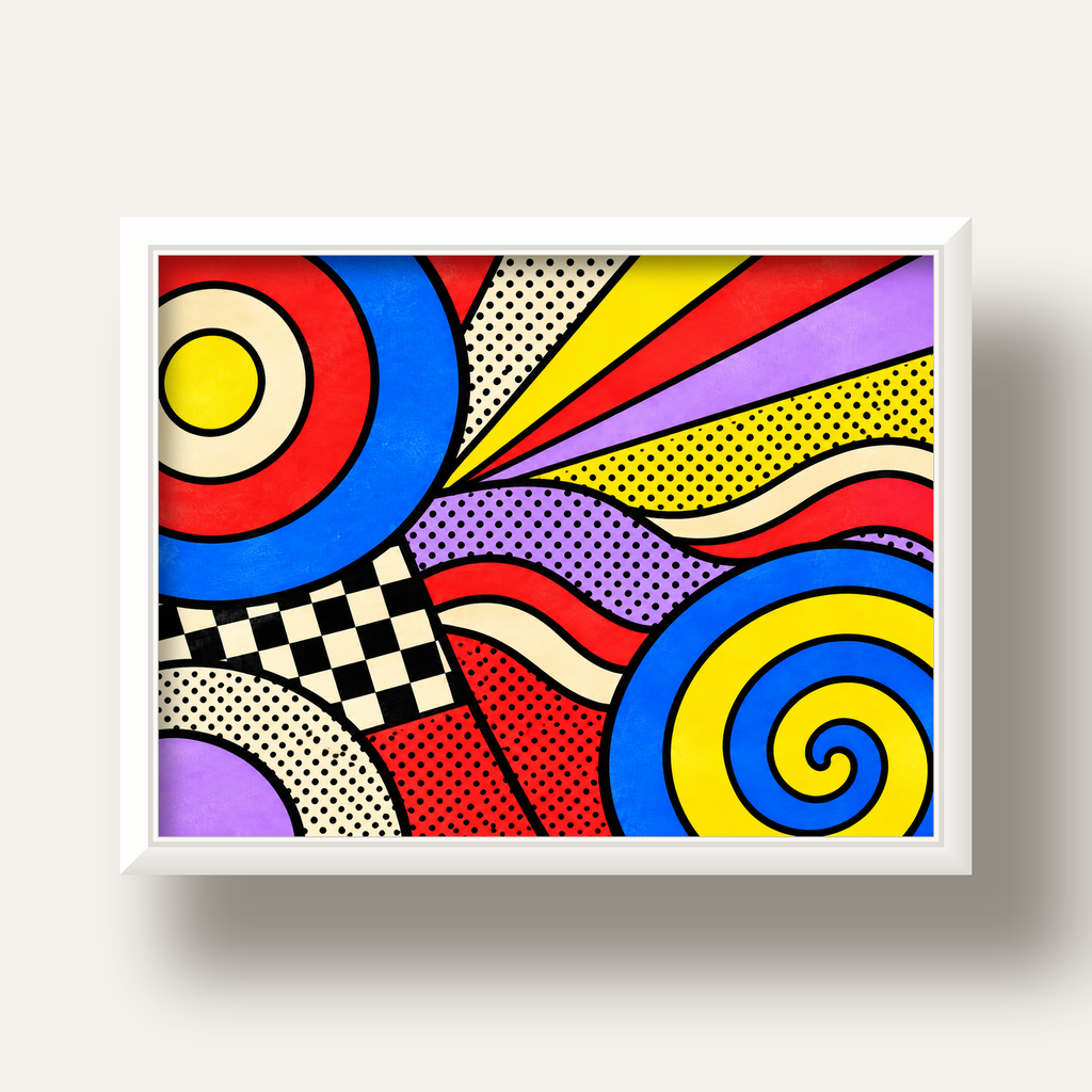 Pop Art Geometrik Desen Poster – Canlı Renkli Modern Duvar Sanatı — beyaz derin çerçeveli