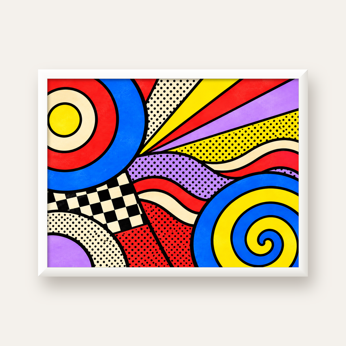 Pop Art Geometrik Desen Poster – Canlı Renkli Modern Duvar Sanatı — beyaz çerçeveli yatay poster