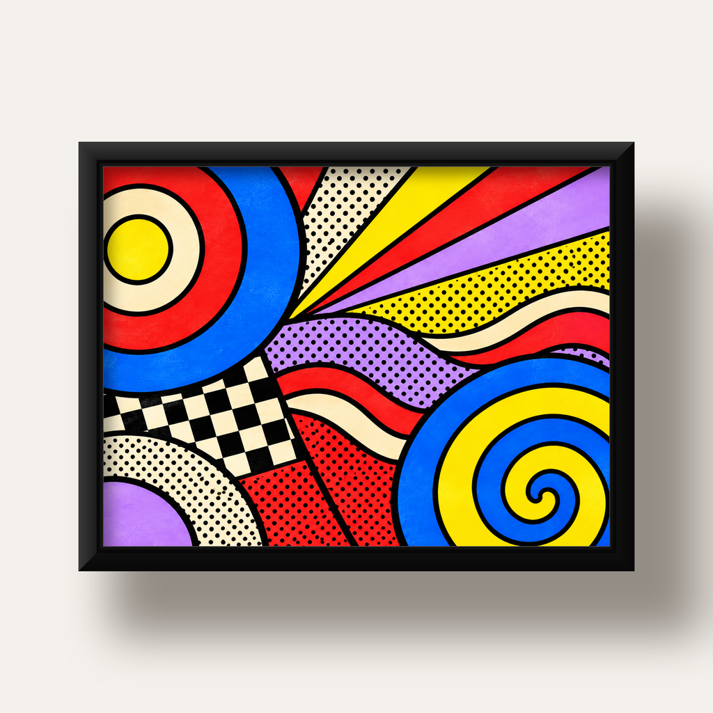 Pop Art Geometrik Desen Poster – Canlı Renkli Modern Duvar Sanatı — siyah derin çerçeveli