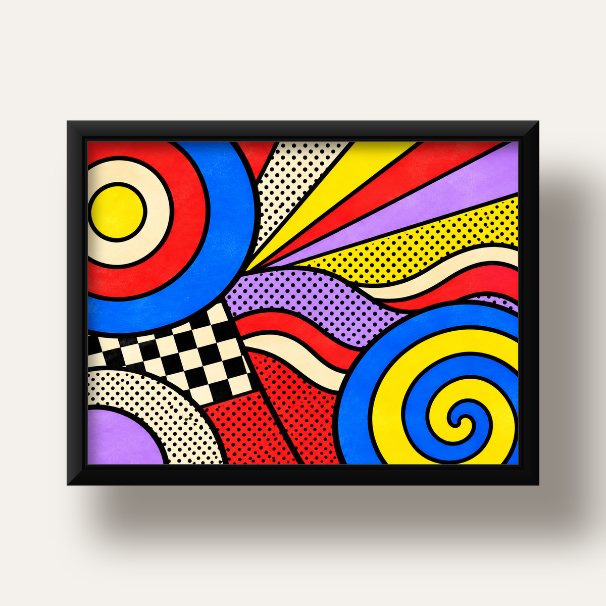 Pop Art Geometrik Desen Poster – Canlı Renkli Modern Duvar Sanatı — siyah derin çerçeveli