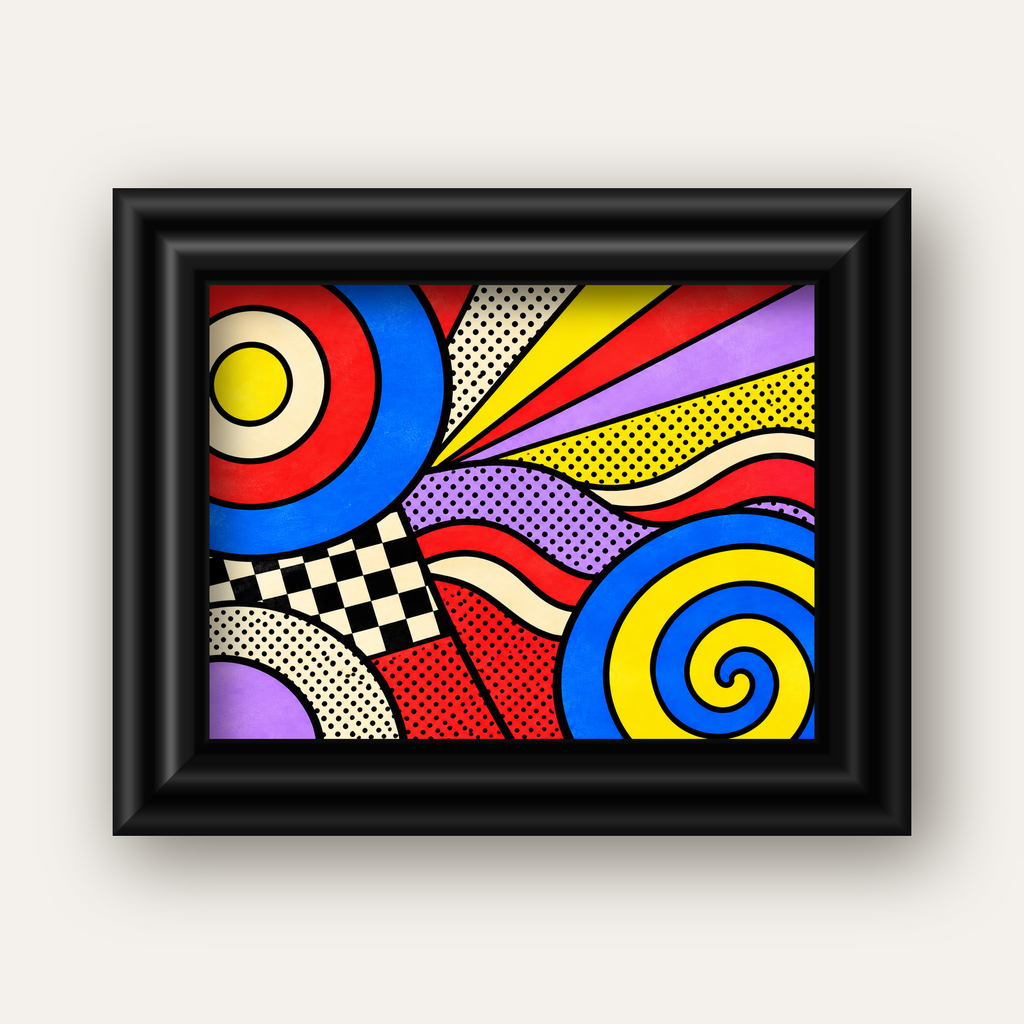 Pop Art Geometrik Desen Poster – Canlı Renkli Modern Duvar Sanatı — siyah galeri çerçeveli