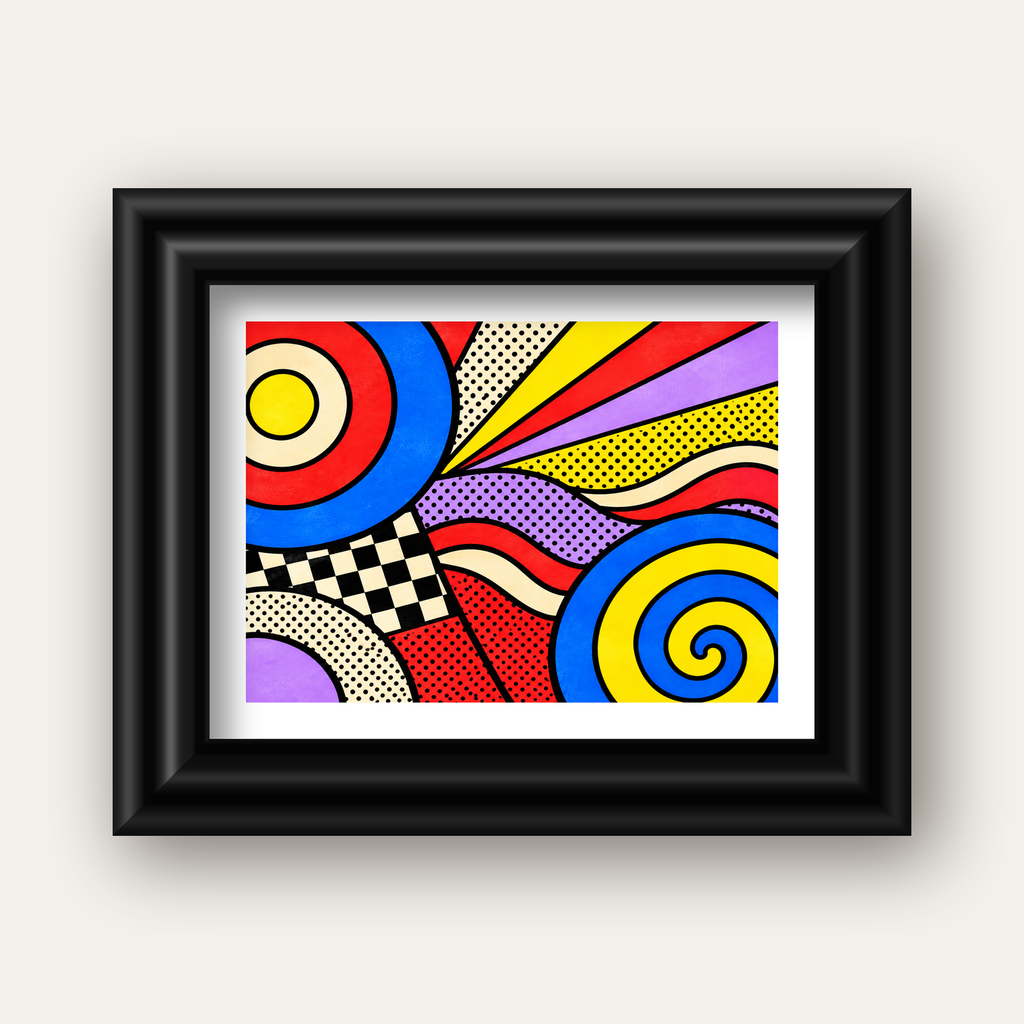 Pop Art Geometrik Desen Poster – Canlı Renkli Modern Duvar Sanatı — siyah galeri çerçeveli paspartulu