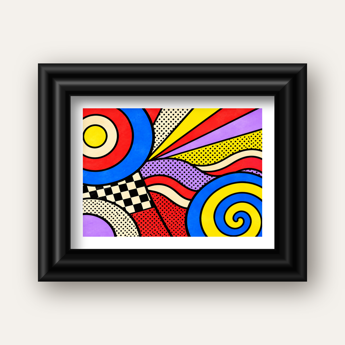Pop Art Geometrik Desen Poster – Canlı Renkli Modern Duvar Sanatı — siyah galeri çerçeveli paspartulu