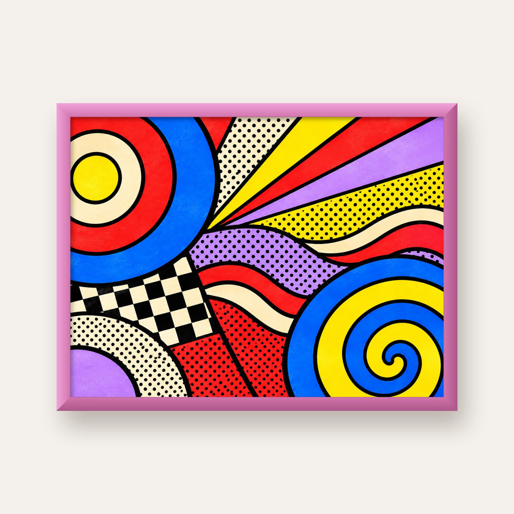 Pop Art Geometrik Desen Poster – Canlı Renkli Modern Duvar Sanatı — pembe çerçeveli