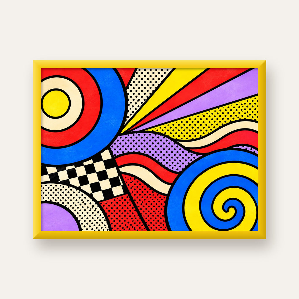 Pop Art Geometrik Desen Poster – Canlı Renkli Modern Duvar Sanatı — sarı çerçeveli
