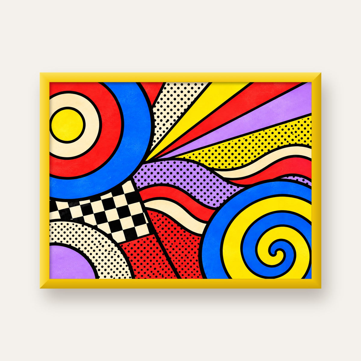 Pop Art Geometrik Desen Poster – Canlı Renkli Modern Duvar Sanatı — sarı çerçeveli