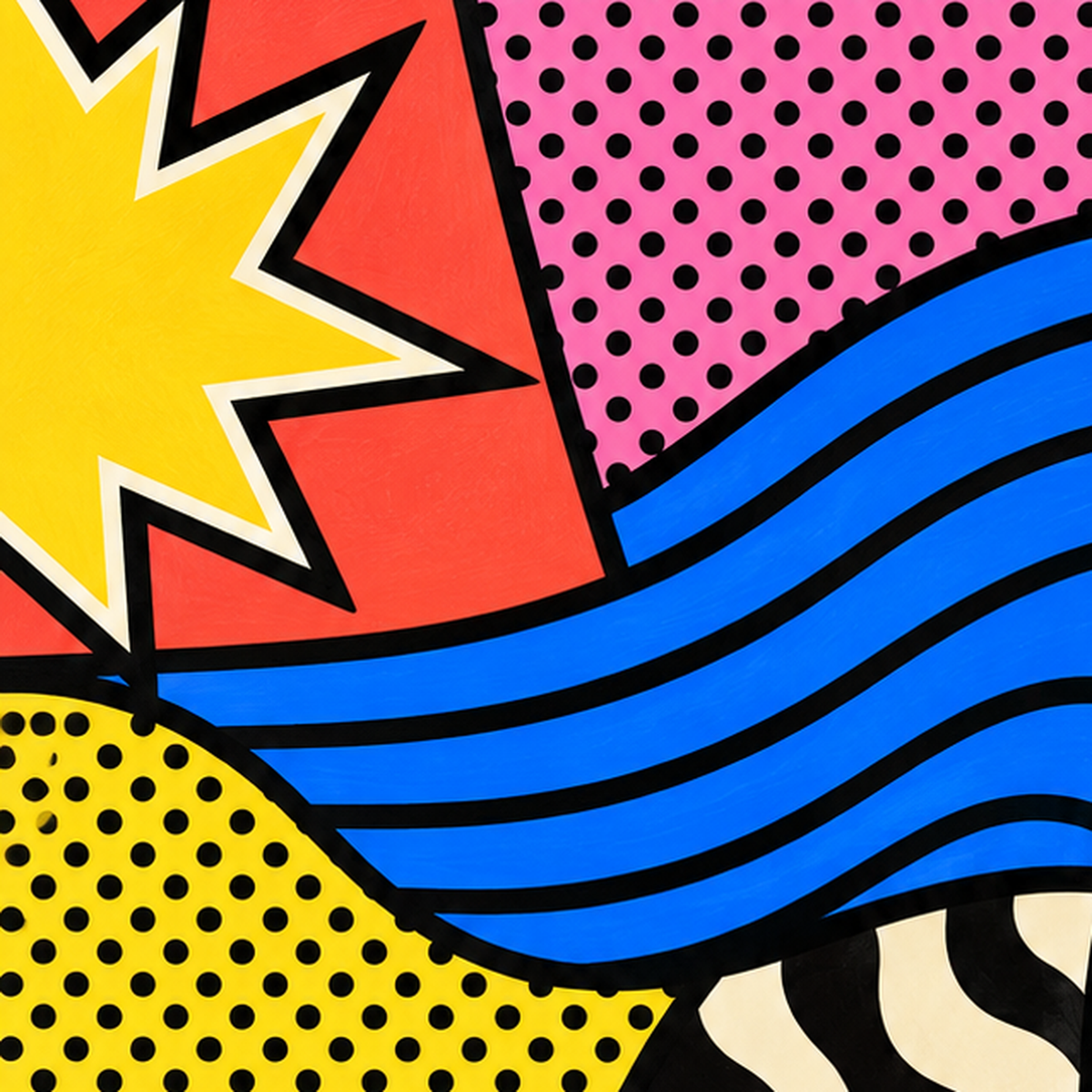 Pop Art Soyut Renkli Poster – Yıldızlı Dalga ve Gökkuşağı Desenleri — baskının yakın çekimi, kâğıt dokusu ve renk detayı
