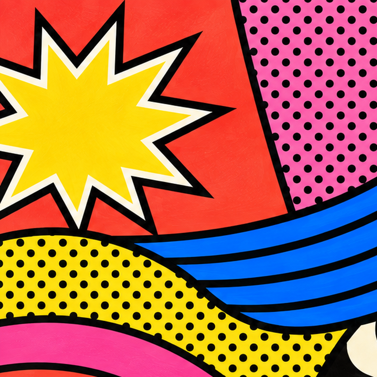 Pop Art Soyut Renkli Poster – Yıldızlı Dalga ve Gökkuşağı Desenleri — baskının yakın çekimi, kâğıt dokusu ve renk detayı