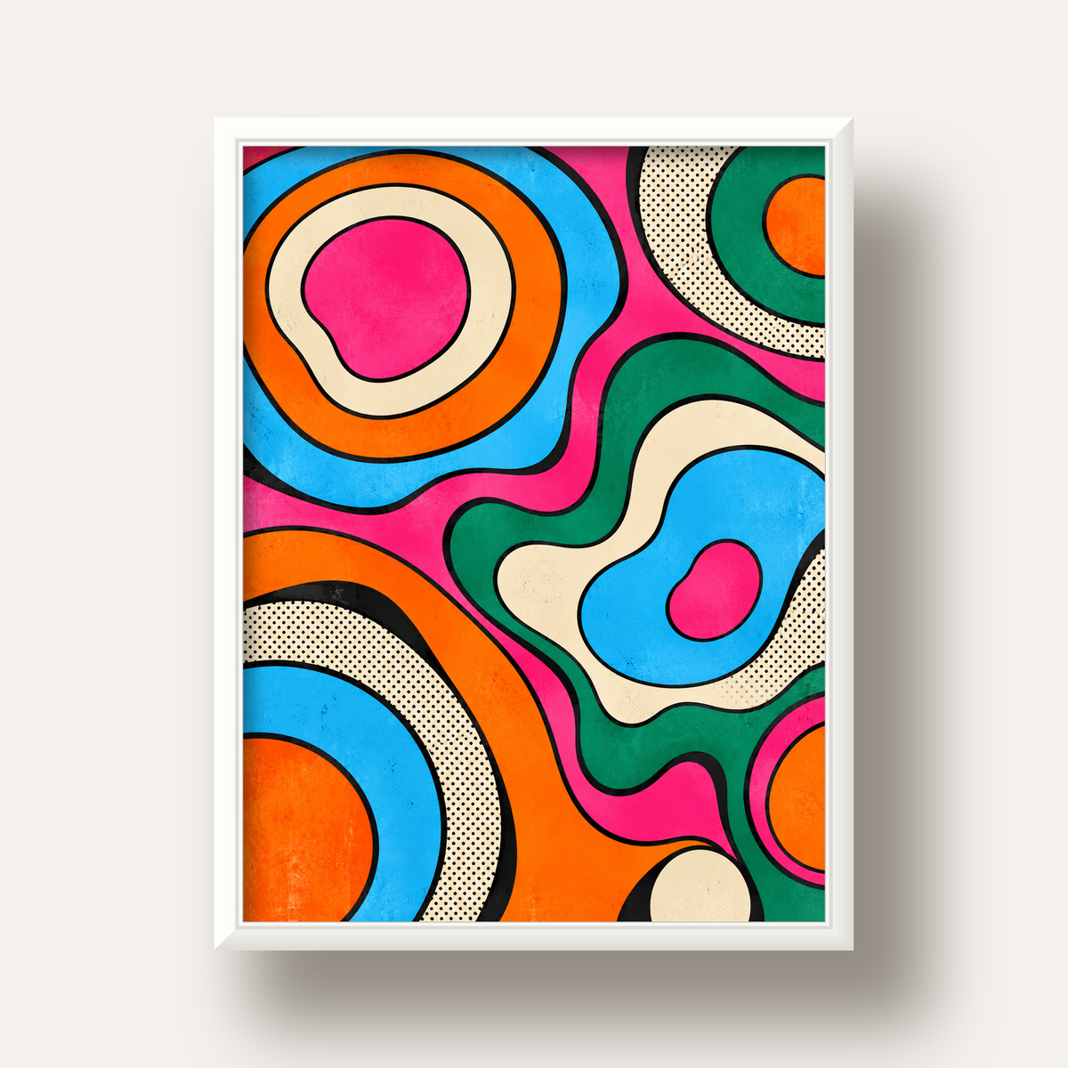 Renkli Soyut Dalgalar Pop Art Poster - Modern Duvar Dekoru — beyaz derin çerçeveli