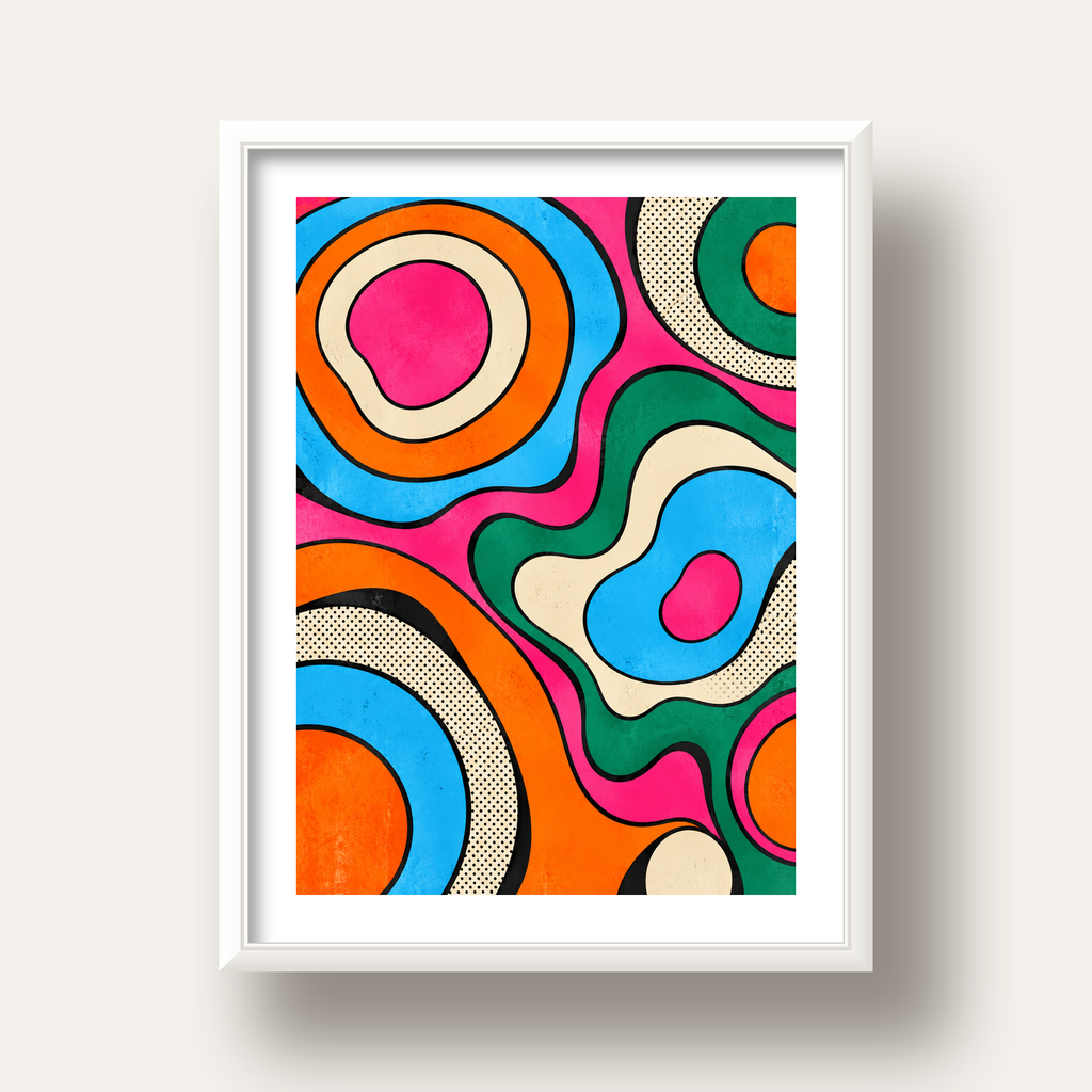Renkli Soyut Dalgalar Pop Art Poster - Modern Duvar Dekoru — beyaz derin çerçeveli paspartulu
