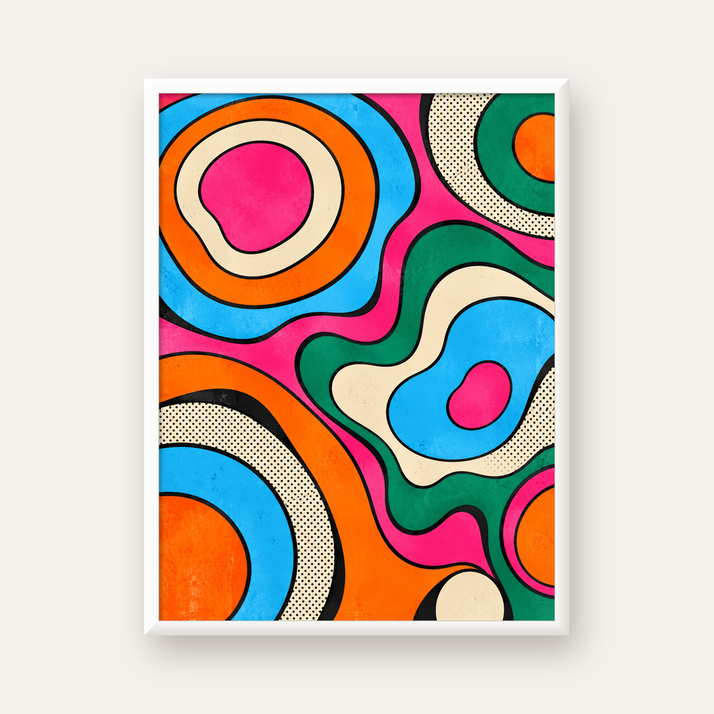Renkli Soyut Dalgalar Pop Art Poster - Modern Duvar Dekoru — beyaz çerçeveli dikey poster