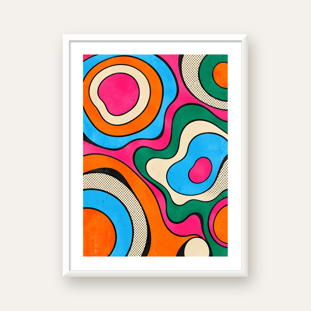 Renkli Soyut Dalgalar Pop Art Poster - Modern Duvar Dekoru — beyaz çerçeveli dikey poster