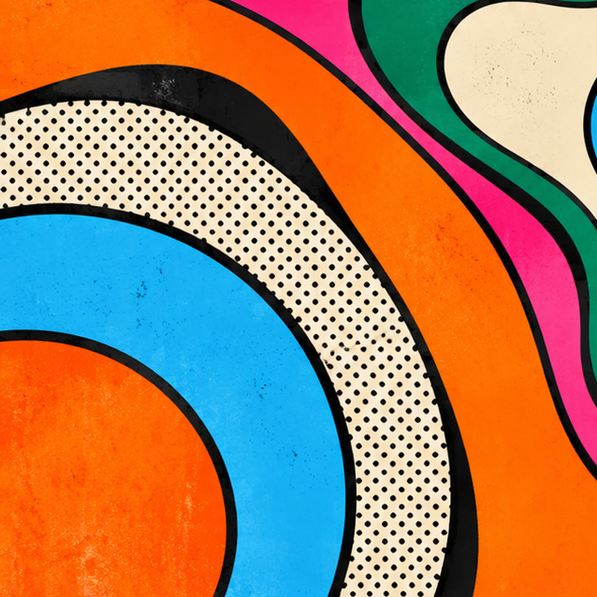 Renkli Soyut Dalgalar Pop Art Poster - Modern Duvar Dekoru — baskının yakın çekimi, kâğıt dokusu ve renk detayı