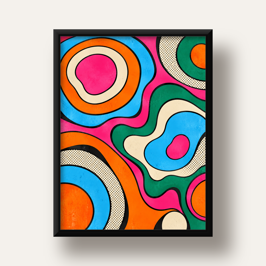 Renkli Soyut Dalgalar Pop Art Poster - Modern Duvar Dekoru — siyah derin çerçeveli