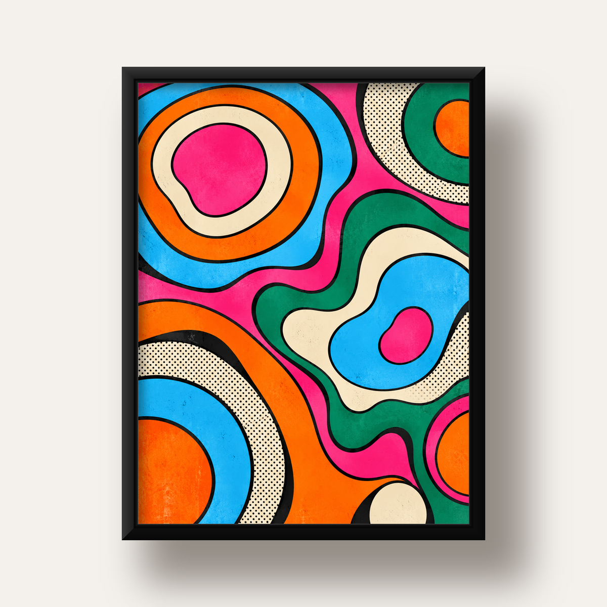 Renkli Soyut Dalgalar Pop Art Poster - Modern Duvar Dekoru — siyah derin çerçeveli