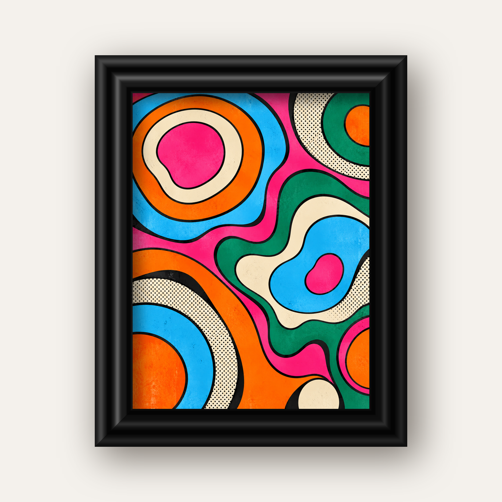 Renkli Soyut Dalgalar Pop Art Poster - Modern Duvar Dekoru — siyah galeri çerçeveli