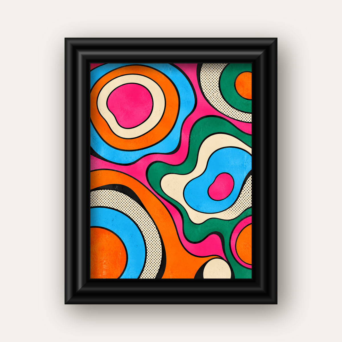Renkli Soyut Dalgalar Pop Art Poster - Modern Duvar Dekoru — siyah galeri çerçeveli