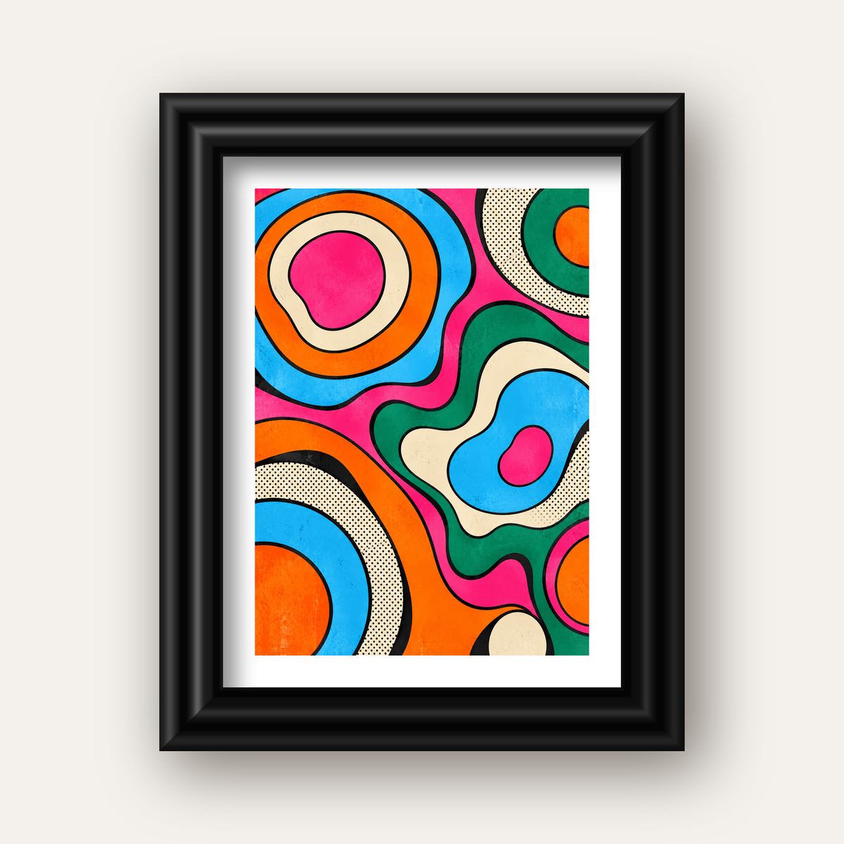 Renkli Soyut Dalgalar Pop Art Poster - Modern Duvar Dekoru — siyah galeri çerçeveli paspartulu