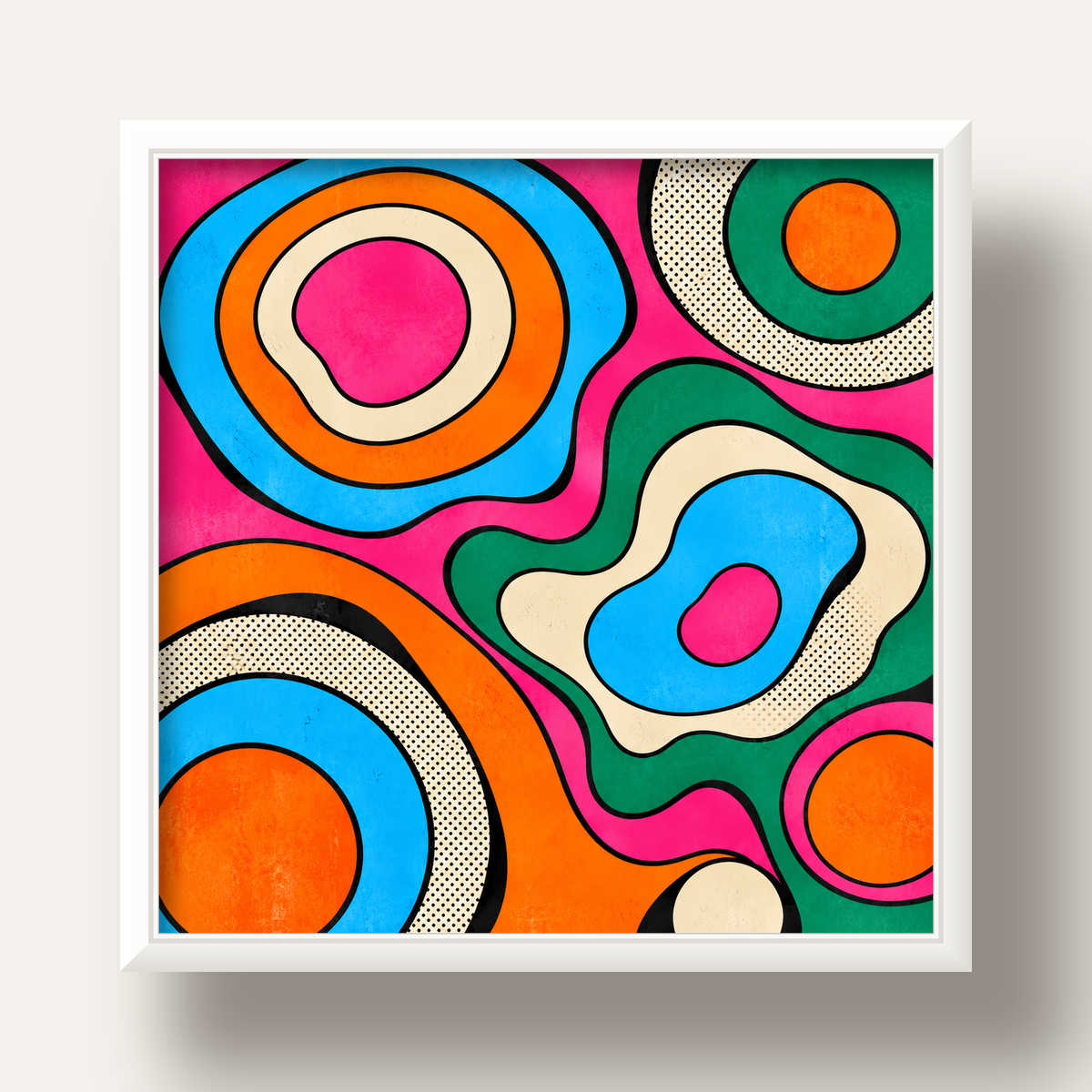 Renkli Soyut Dalgalar Pop Art Poster - Modern Duvar Dekoru — beyaz derin çerçeveli
