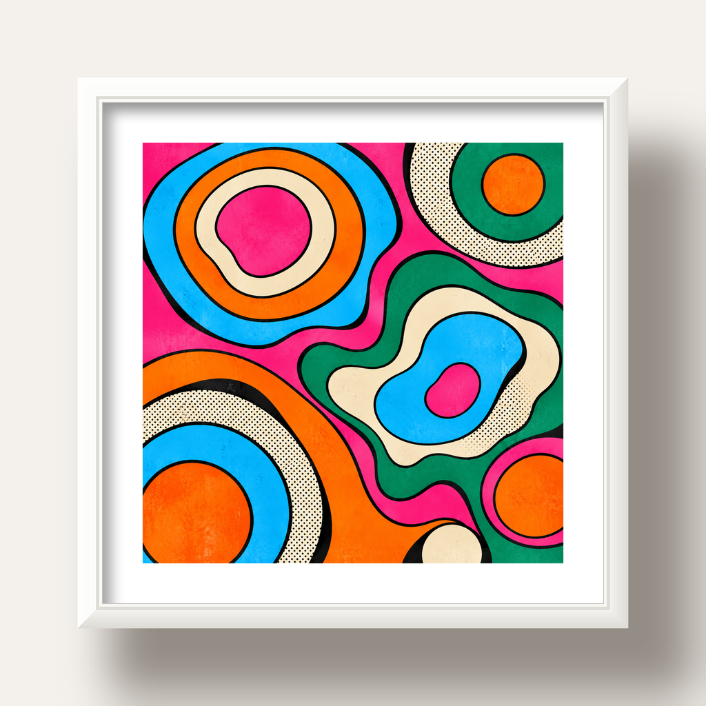 Renkli Soyut Dalgalar Pop Art Poster - Modern Duvar Dekoru — beyaz derin çerçeveli paspartulu